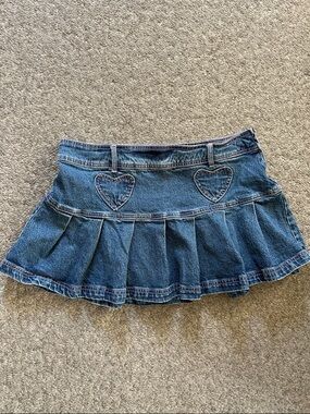 Sweet Society y2k Denim Mini Skirt With Pink Exposed Stitching